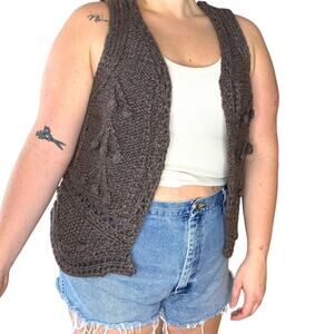 Coastal Cowgirl Brown Chunky Knit Jumper Sweater Vest Tank Sleeveless Boho XL
